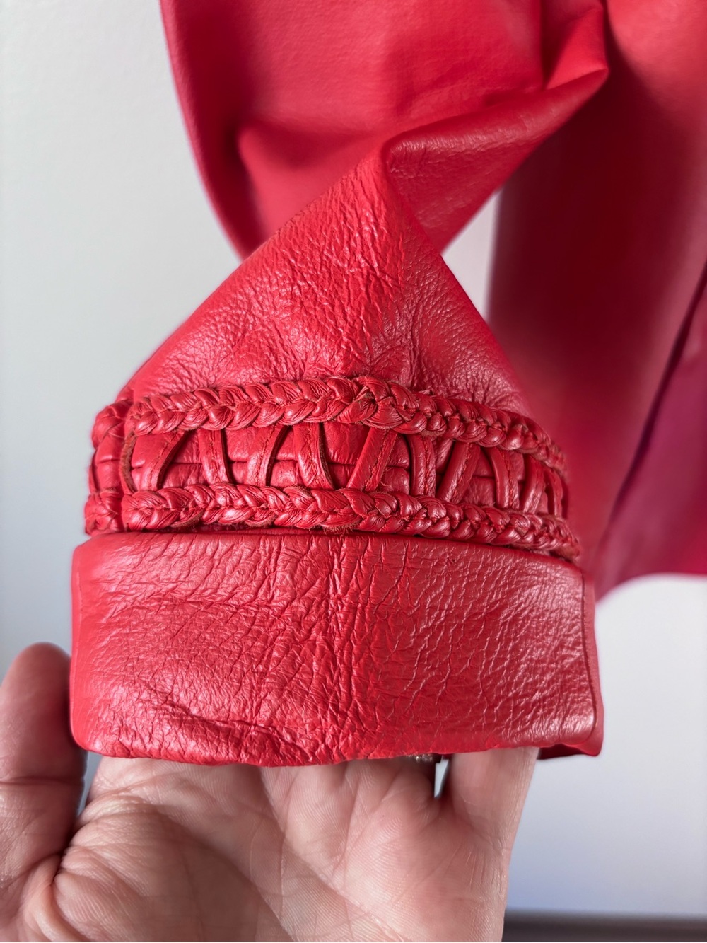 Vintage Ruby Red Leather Woven Statement Jacket by Guillaume (Size Medium) - Picture 7 of 10